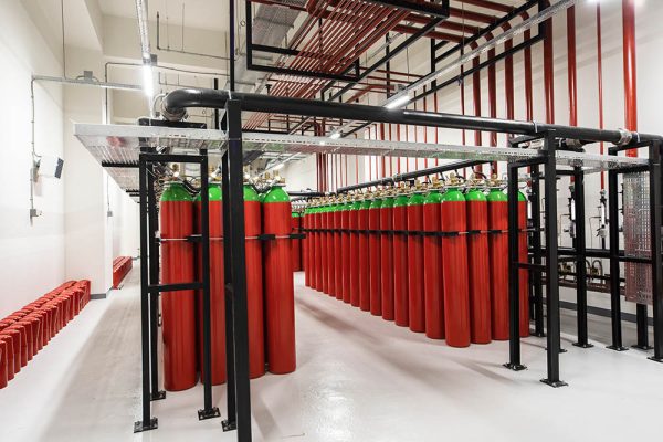 Powerful industrial fire extinguishing system room.
